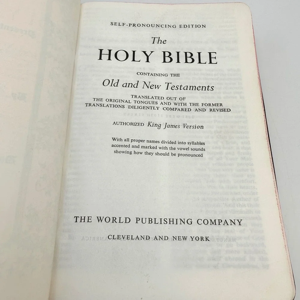 Vintage World Holy Bible KJV Red Letter Genuine Morocco Leather Black Reference